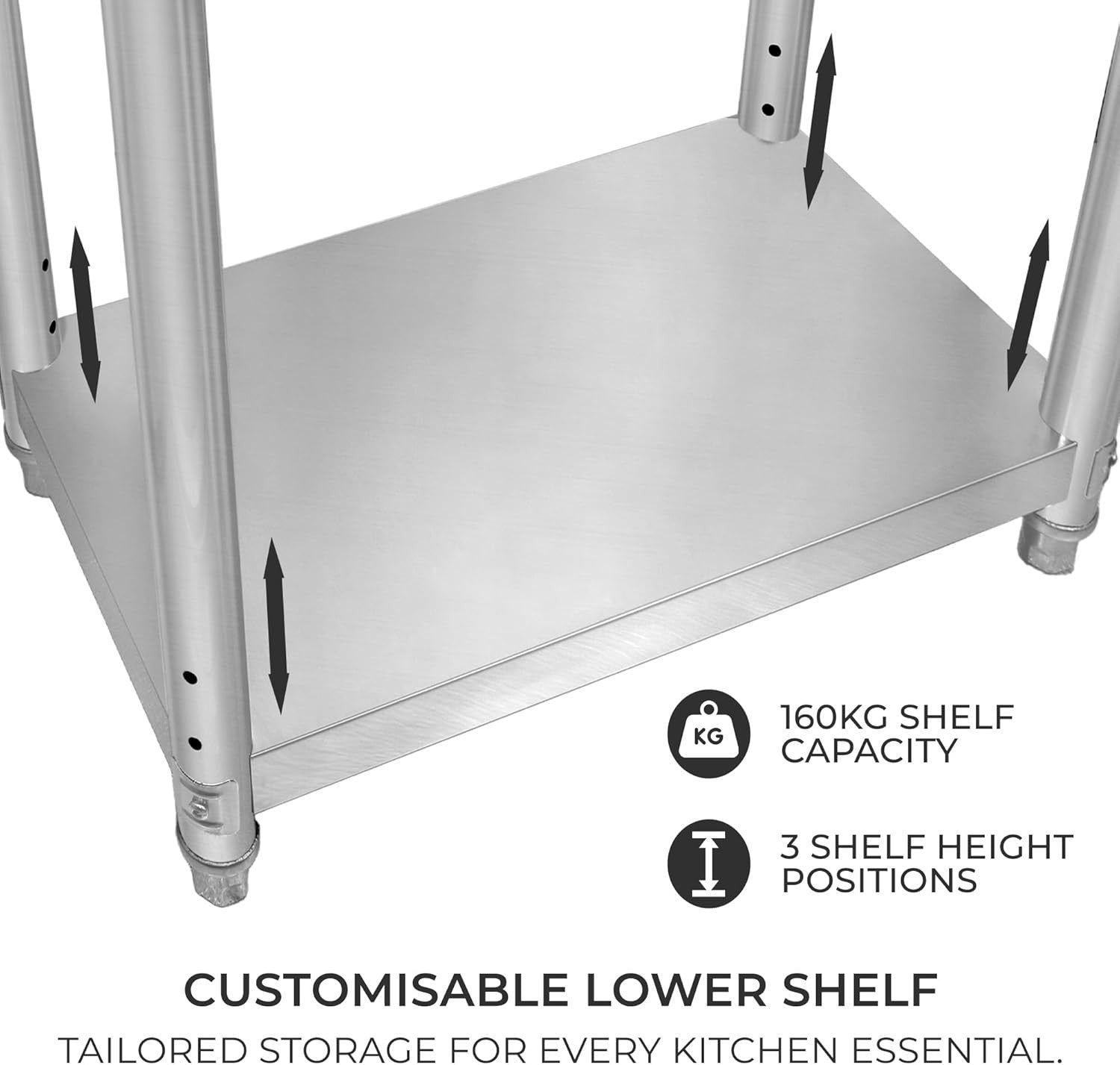 Stainless Steel Mobile Prep Table 160kg Kitchen Work Bench 90x76 Shelf Wheels