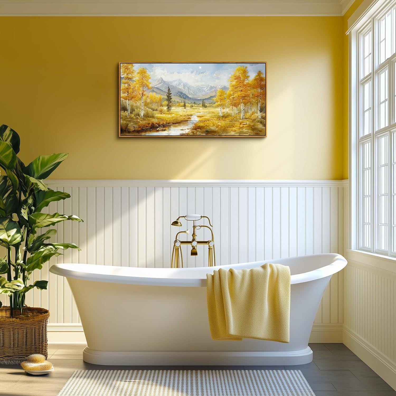 Large Framed Canvas Wall Art Golden Autumn Landscape Living Room Decor