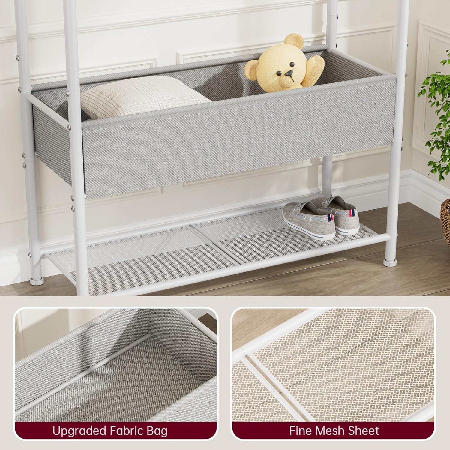 White Clothes Rail with Mesh Shelf – Heavy Duty 81×30×183cm