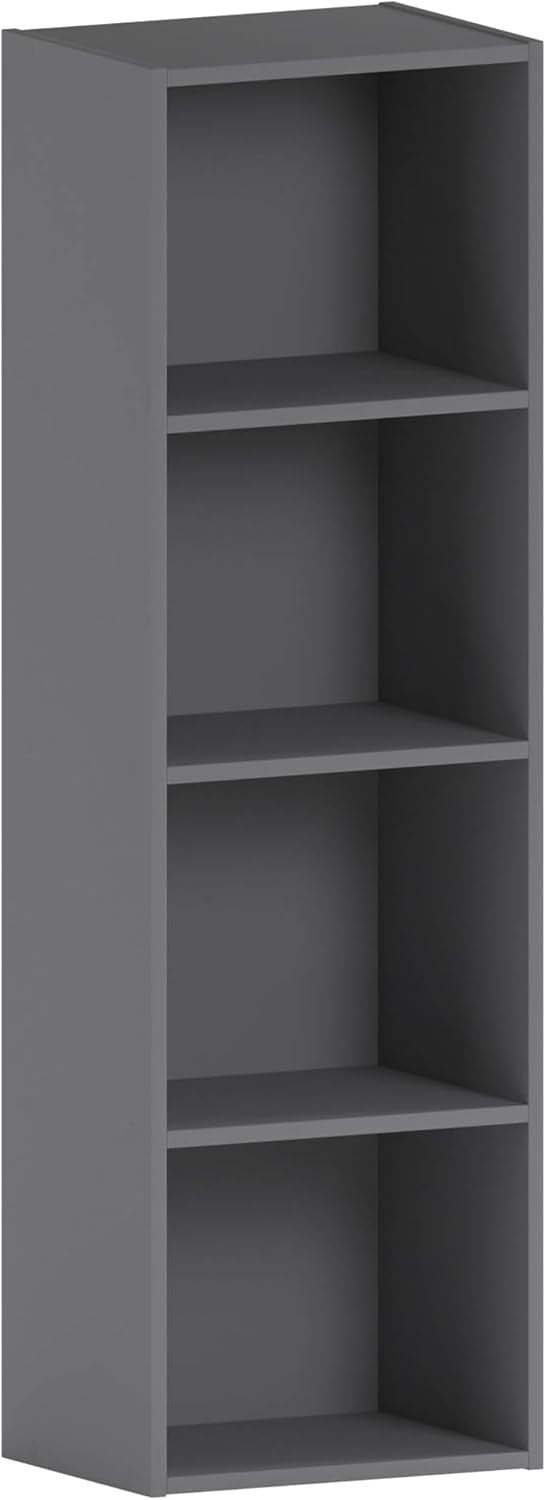 4 Tier Grey Wooden Cube Bookcase Small Storage Shelf for Living Room Office