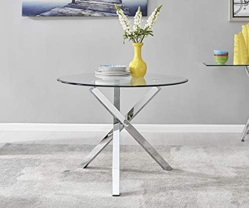 Modern Round Glass Dining Table Chrome Metal Frame 100cm Stylish Design