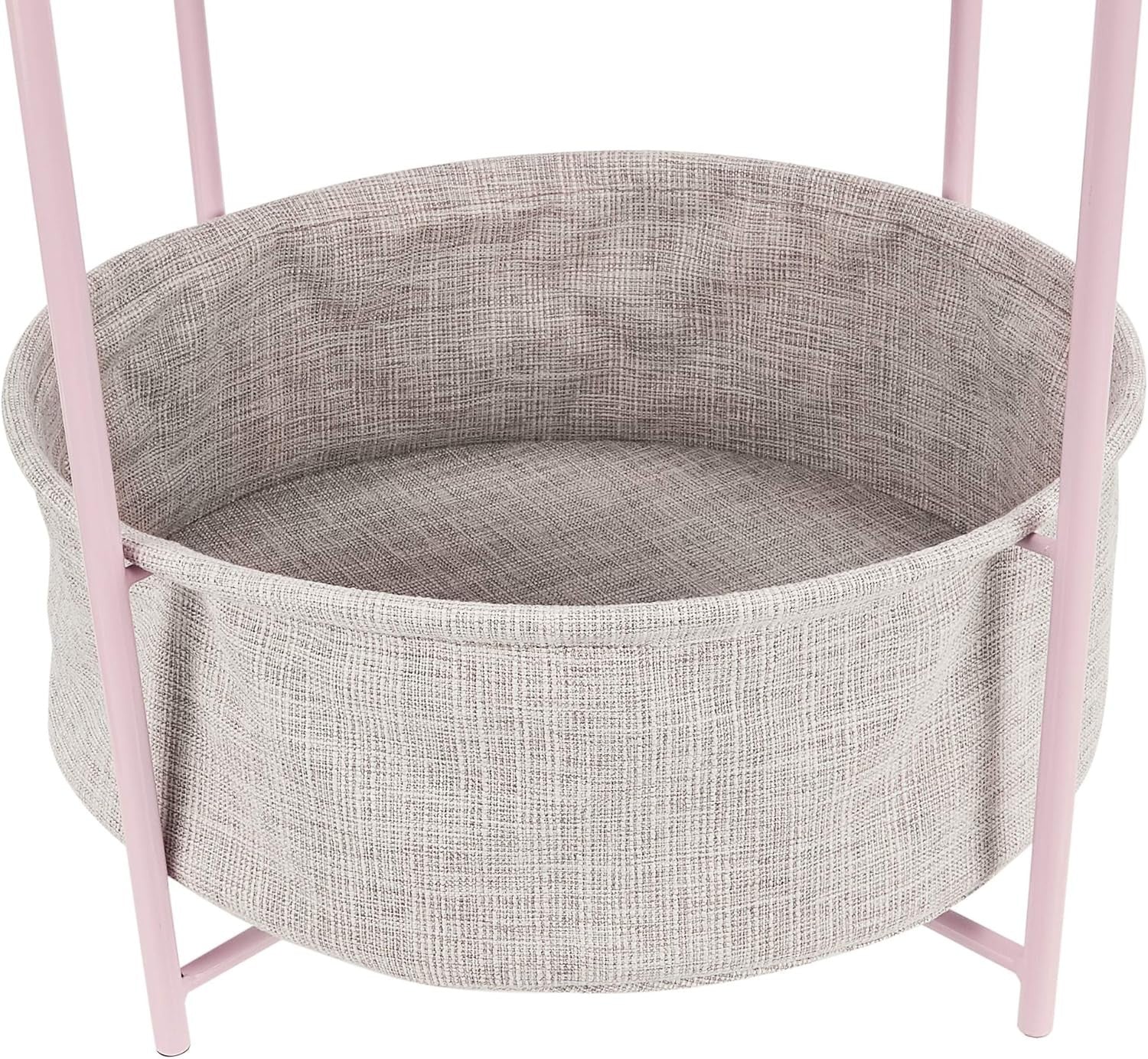 Round Storage End Table Dusty Pink with Fabric Bin 45x45x48cm Modern