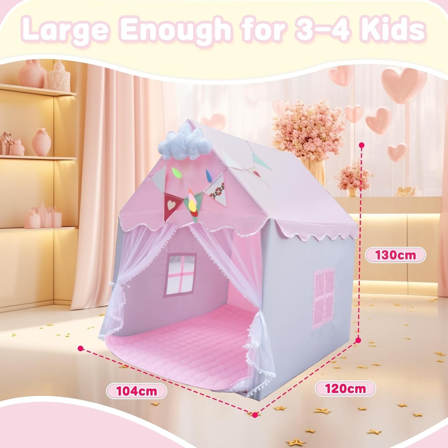 Pink Princess Kids Play Tent Wendy House Pop Up Indoor Castle