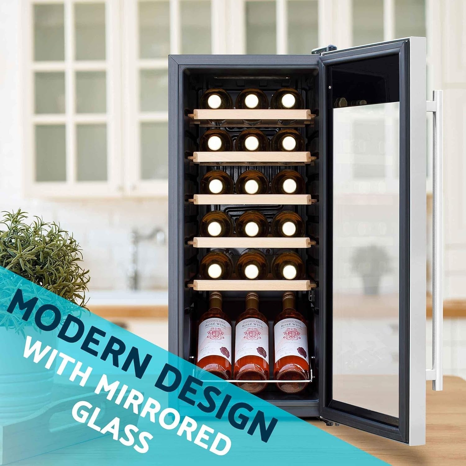 18 Bottle Wine Cooler Fridge Touch Control LED Glass Door Stainless Steel