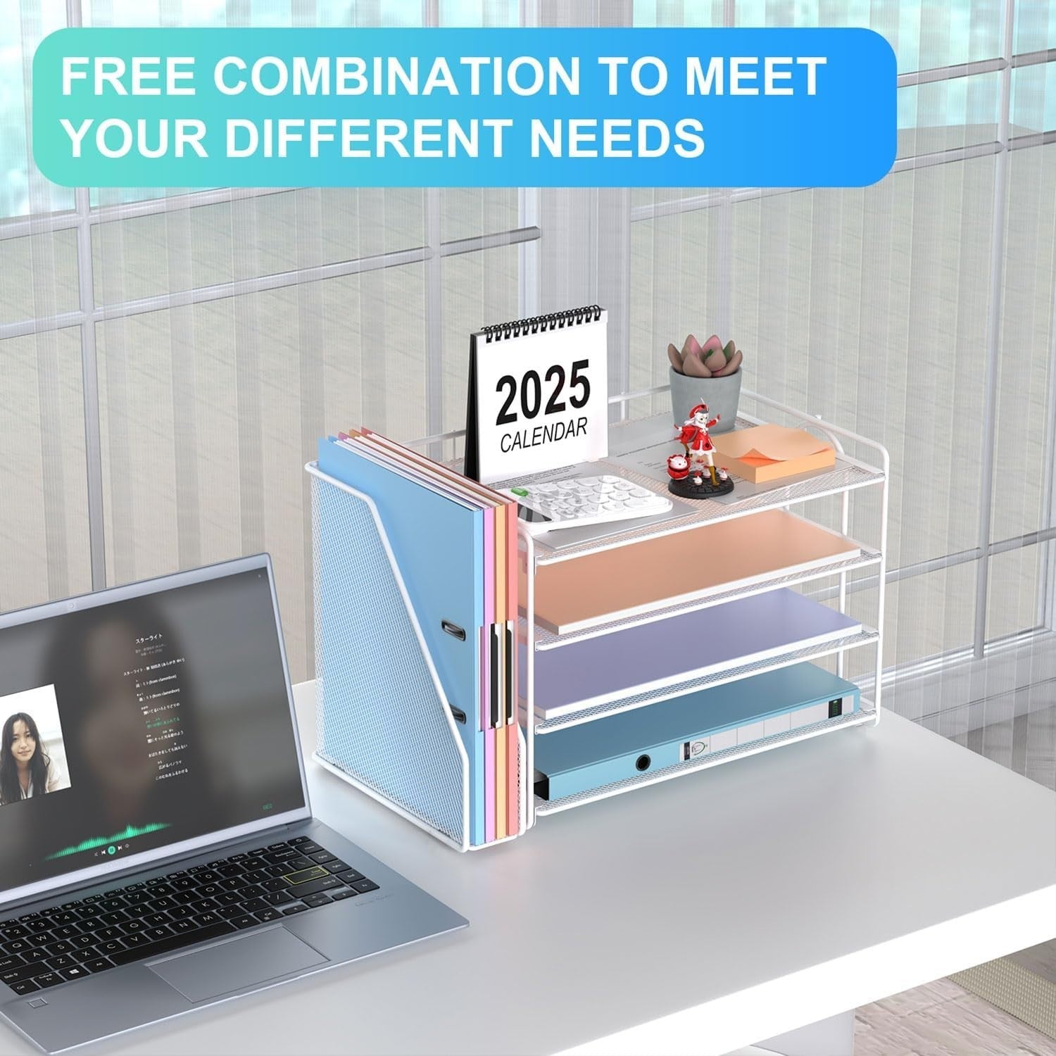 4-Tier Desk Organizer with Magazine Rack – Metal File & Office Storage