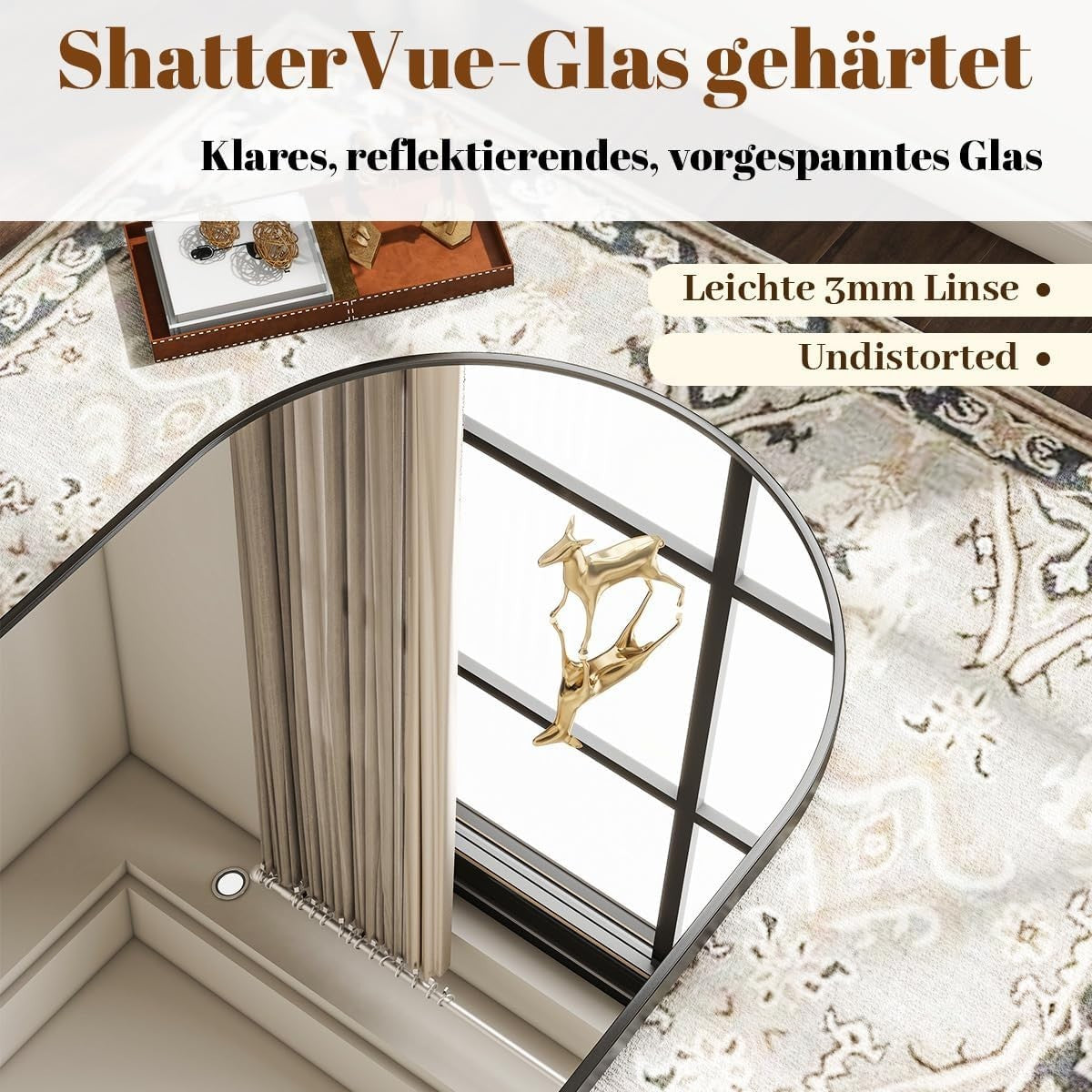 Arch Wall Mirror 100x75cm Shatterproof Frame for Bathroom Bedroom Hallway