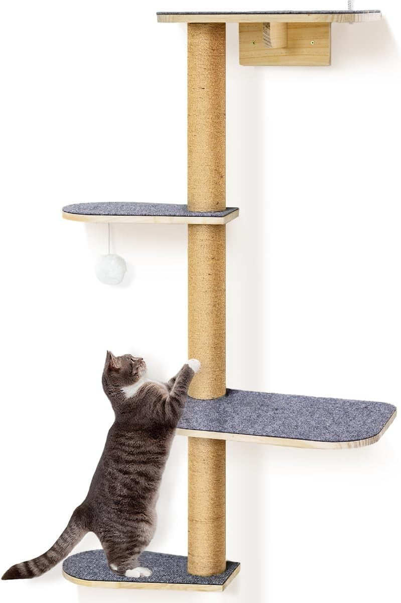 Wall Mounted Cat Tree 125cm 4 Tier Scratching Post Cat Wall Shelves