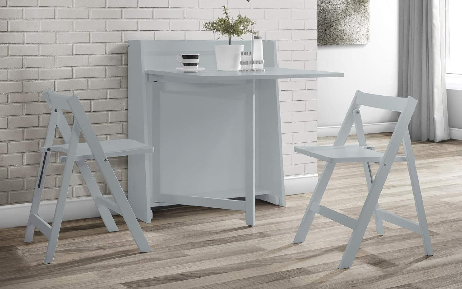 Compact Folding Dining Set Space Saving Table and Chairs Light Grey Modern