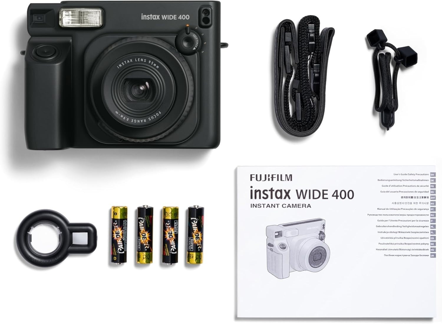 Wide Format Instant Camera Auto Exposure Flash Timer Black Camera