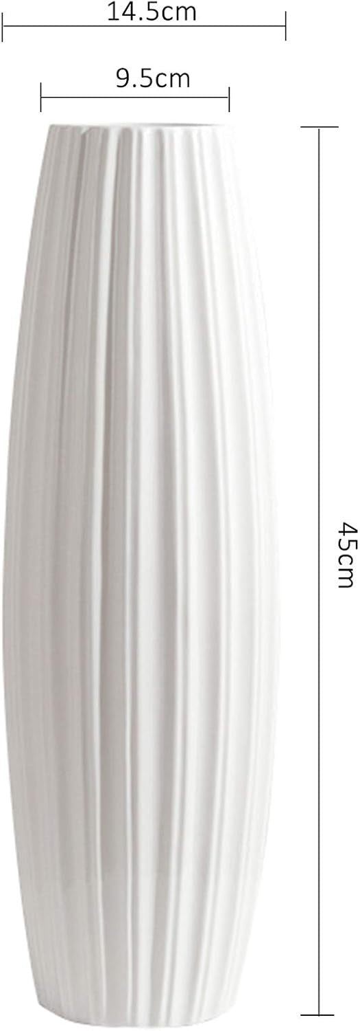 Tall Floor Vase 45cm White Striped Ceramic Pampas Grass Modern Home Decor