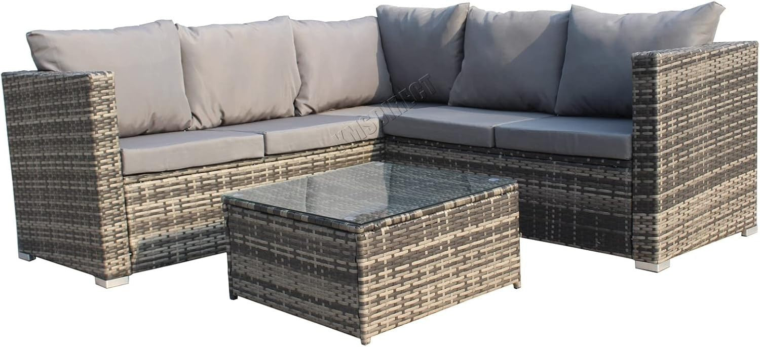 5 Seater Rattan Corner Sofa Set Outdoor Garden L Shape Patio Furniture Grey