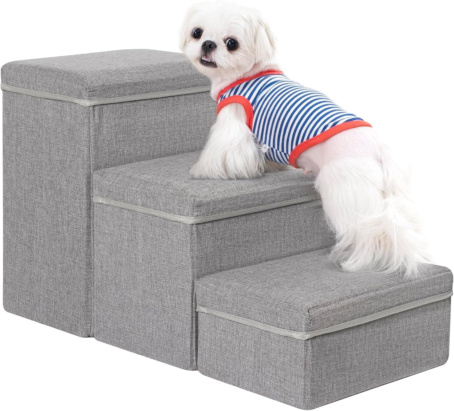 Dog Stairs with Storage 3 Step Pet Steps for Bed Sofa Grey