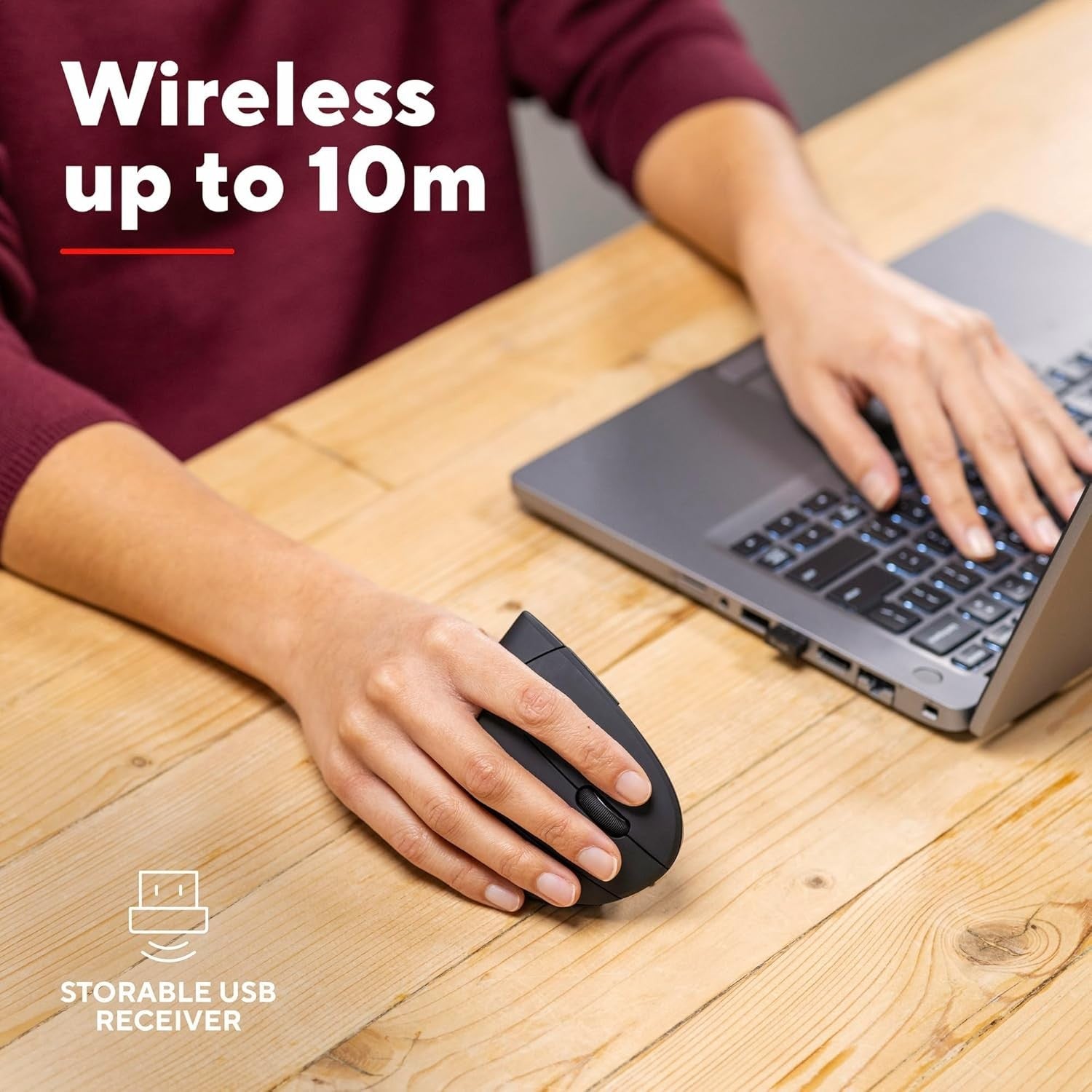 Vertical Wireless Ergonomic Mouse 1600 DPI 6 Button USB Black