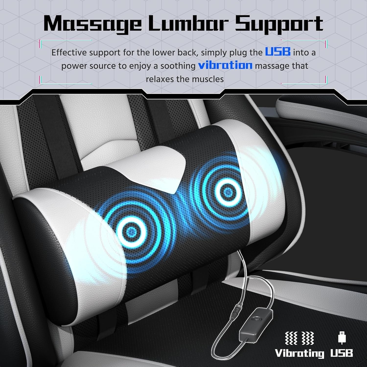 Gaming Chair Office Desk Large PU Leather Recliner w/ Footrest Lumbar Massage