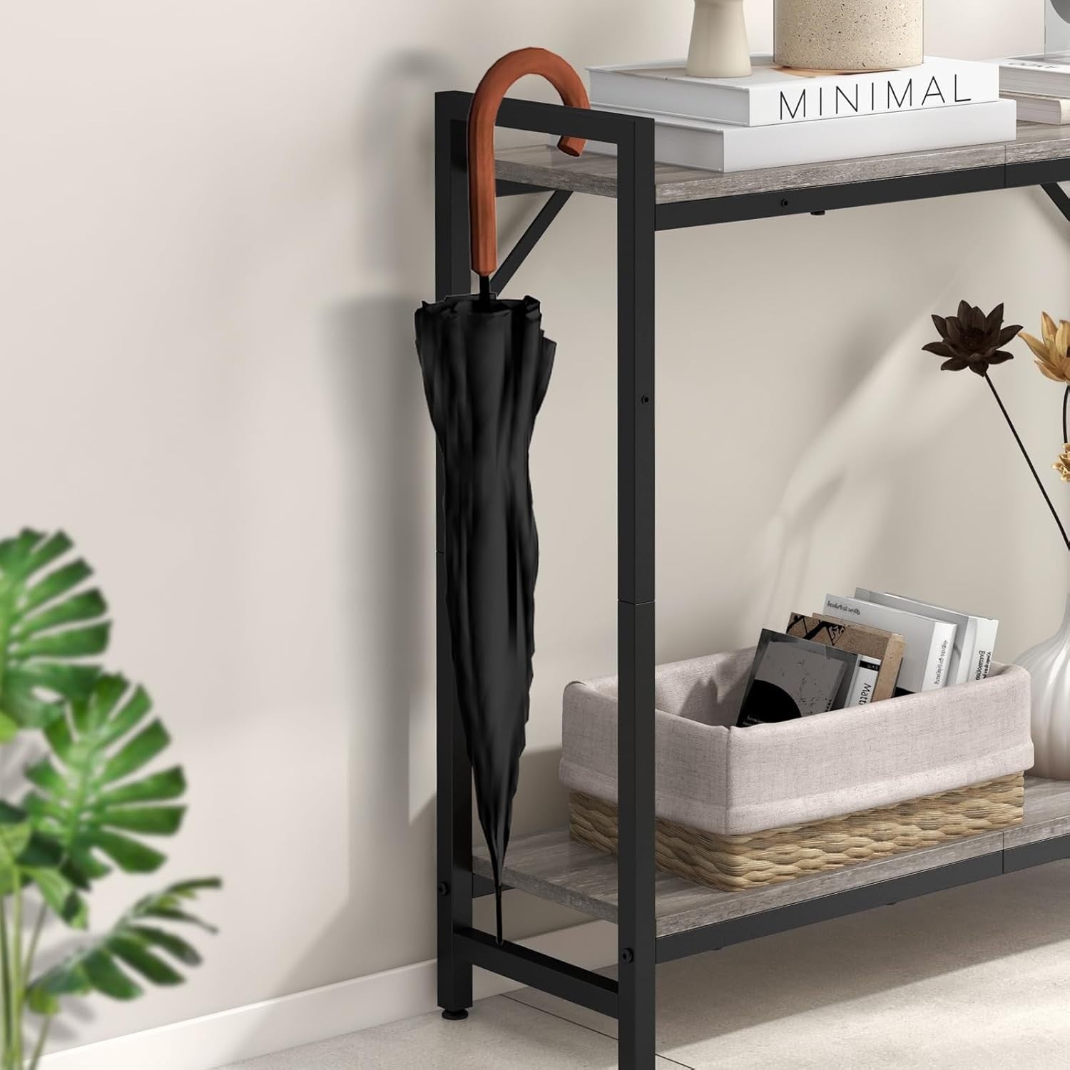 Narrow Console Table with 2-Tier Storage & Support Bars, Industrial Style