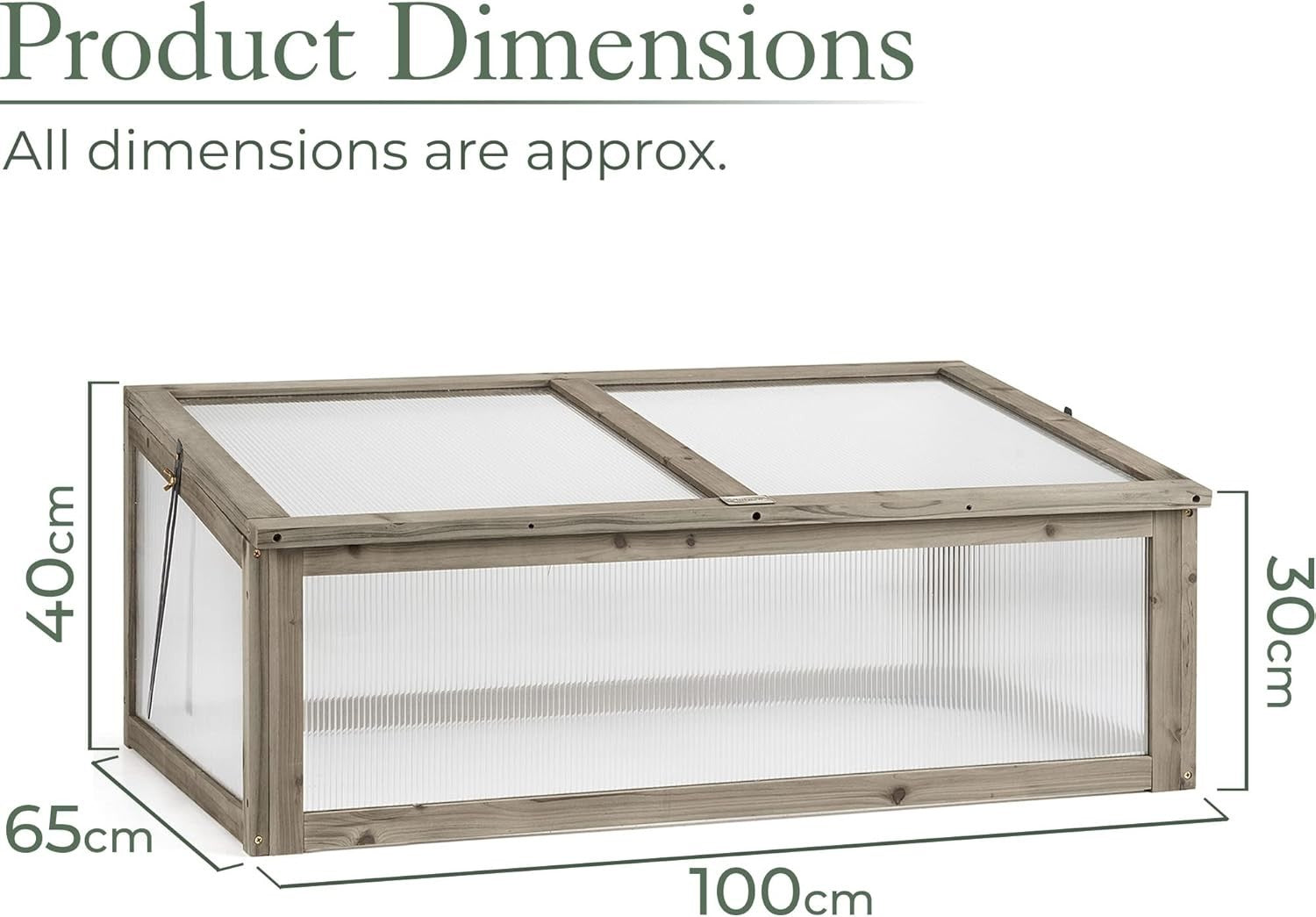 Large Wooden Cold Frame Greenhouse for Plants & Vegetables 100x65x40cm UV Panels