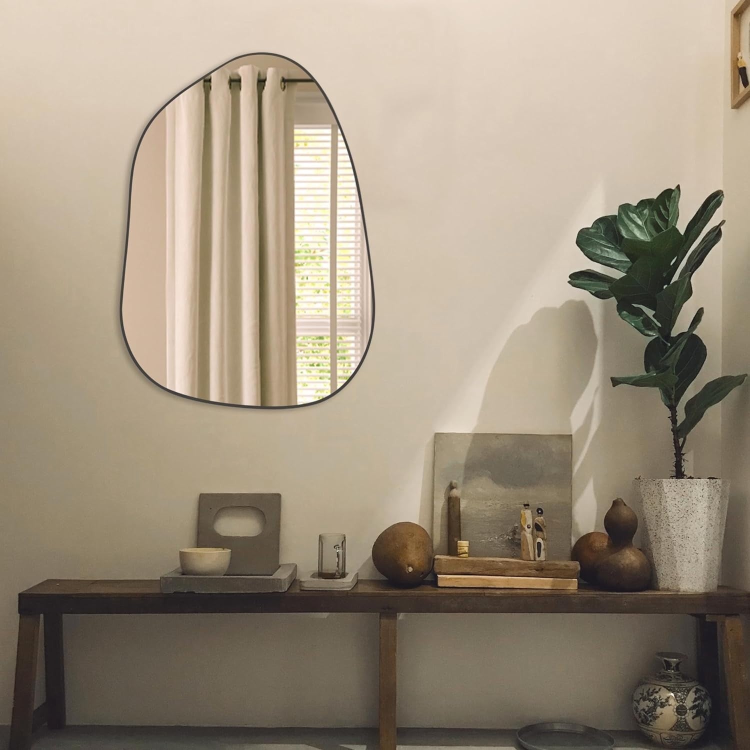 Modern Black Wall Mirror 69x48cm Irregular Vanity Mirror for Hallway