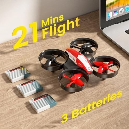 Mini Kids Drone with 3 Batteries, Auto Hover, 3D Flip & Headless Mode – Red