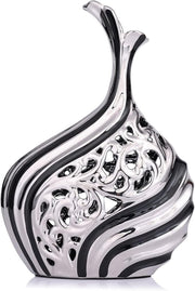 Tall Silver Black Floor Vase 38cm Modern Pampas Grass Luxury Decor