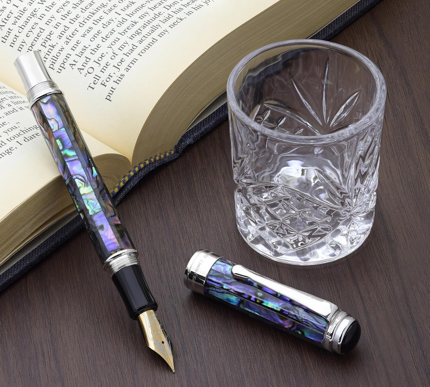 Luxury Natural Abalone Sea Shell Fountain Pen Extra-Fine Nib Platinum