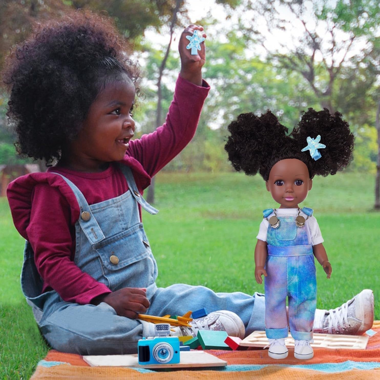 14 Inch Black Baby Doll Silicone Poseable w Clothes Accessories
