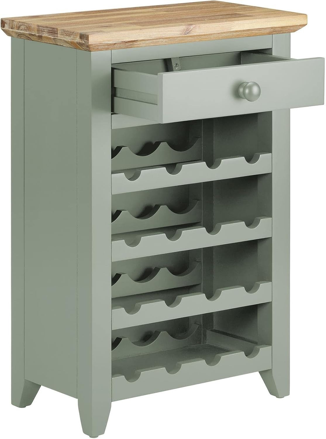 Sage Green Wine Rack Side Cabinet with Drawer | Holds 16 Bottles | Solid Wood