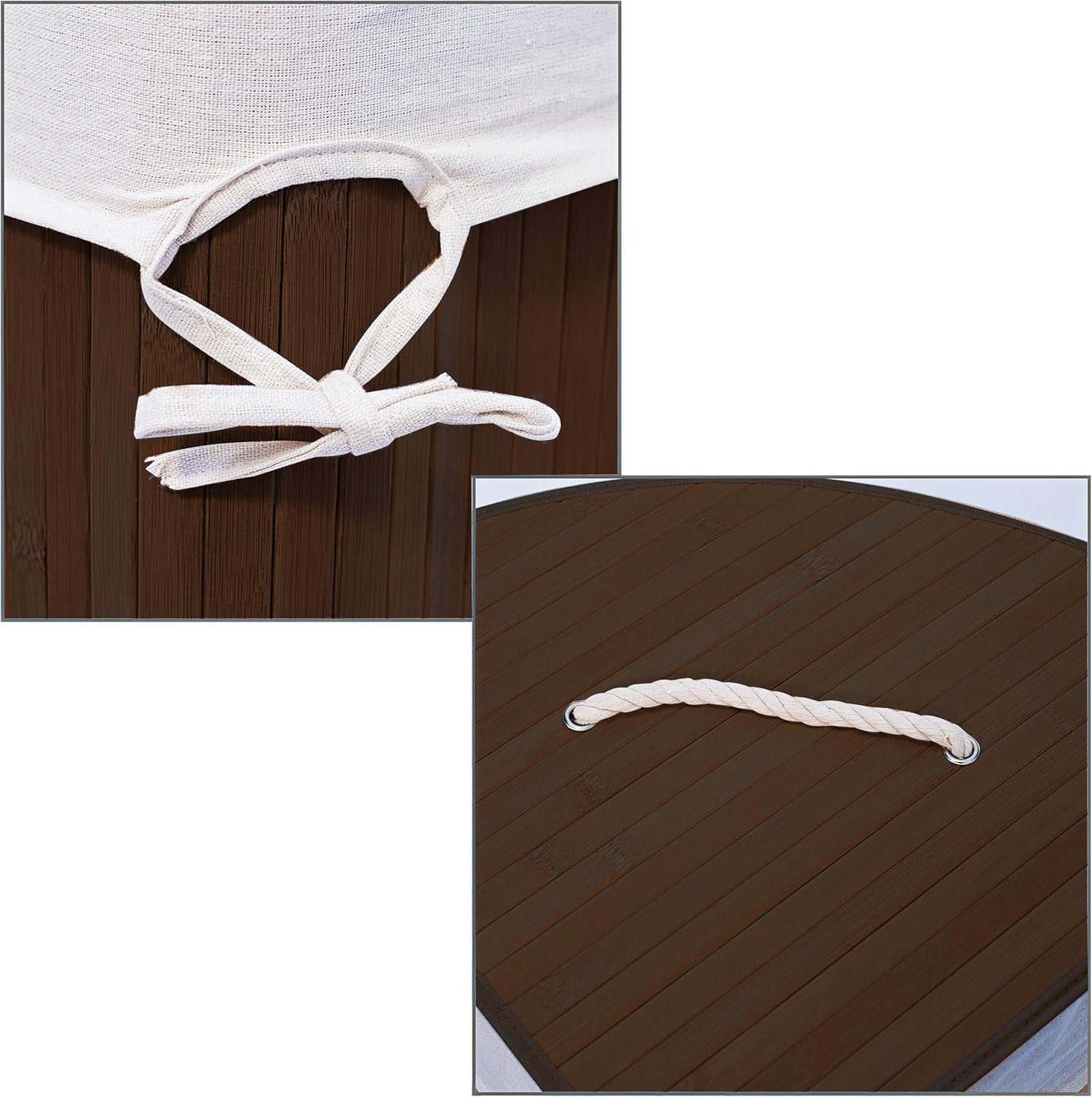 Corner Bamboo Laundry Basket with Lid 64L Foldable Hamper Brown 65x49x37cm