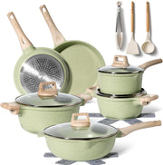 15pcs Green Granite Induction Non Stick Cookware Set Pots & Pans Eco Friendly