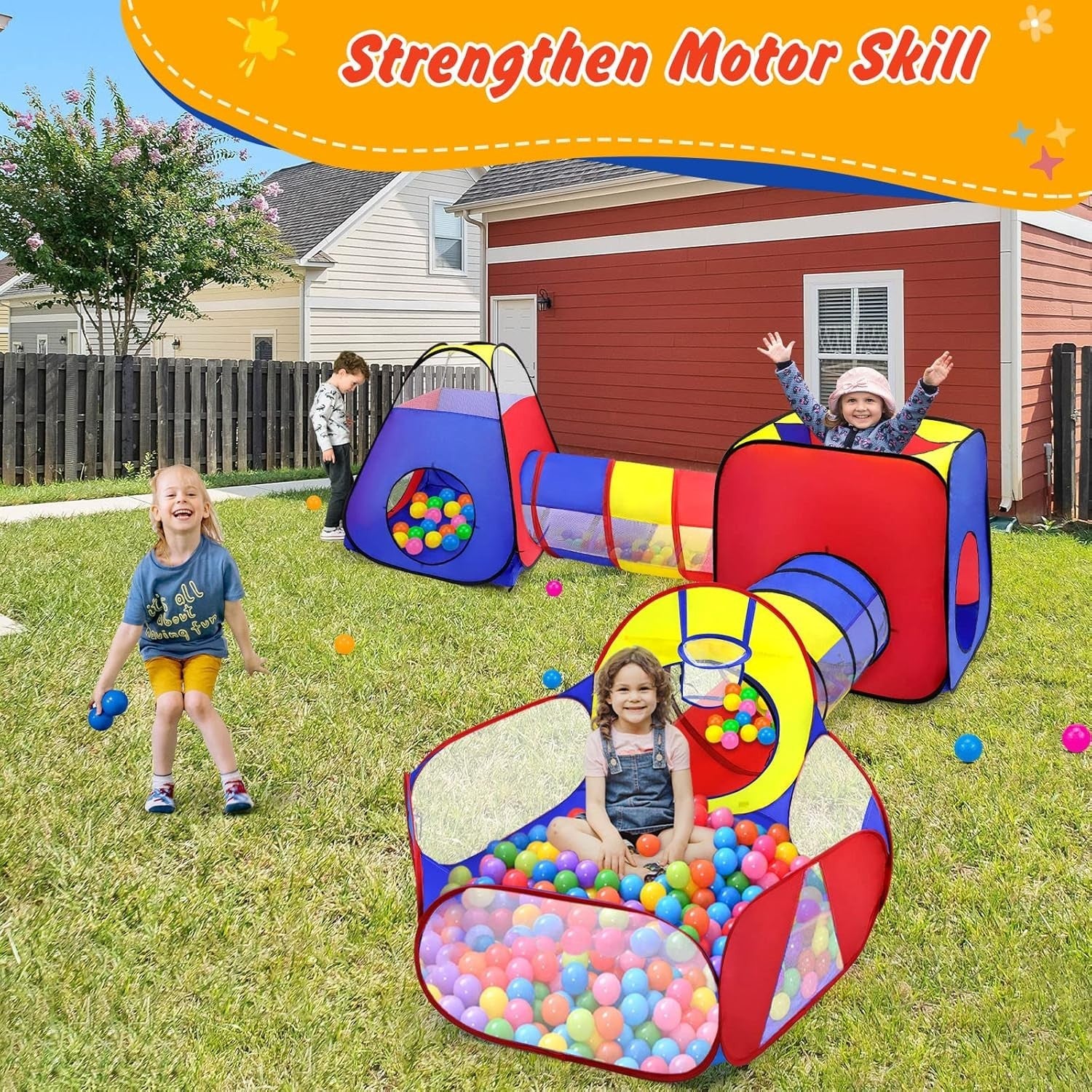 Kids 5in1 Pop Up Play Tent Tunnel & Ball Pit Indoor Outdoor