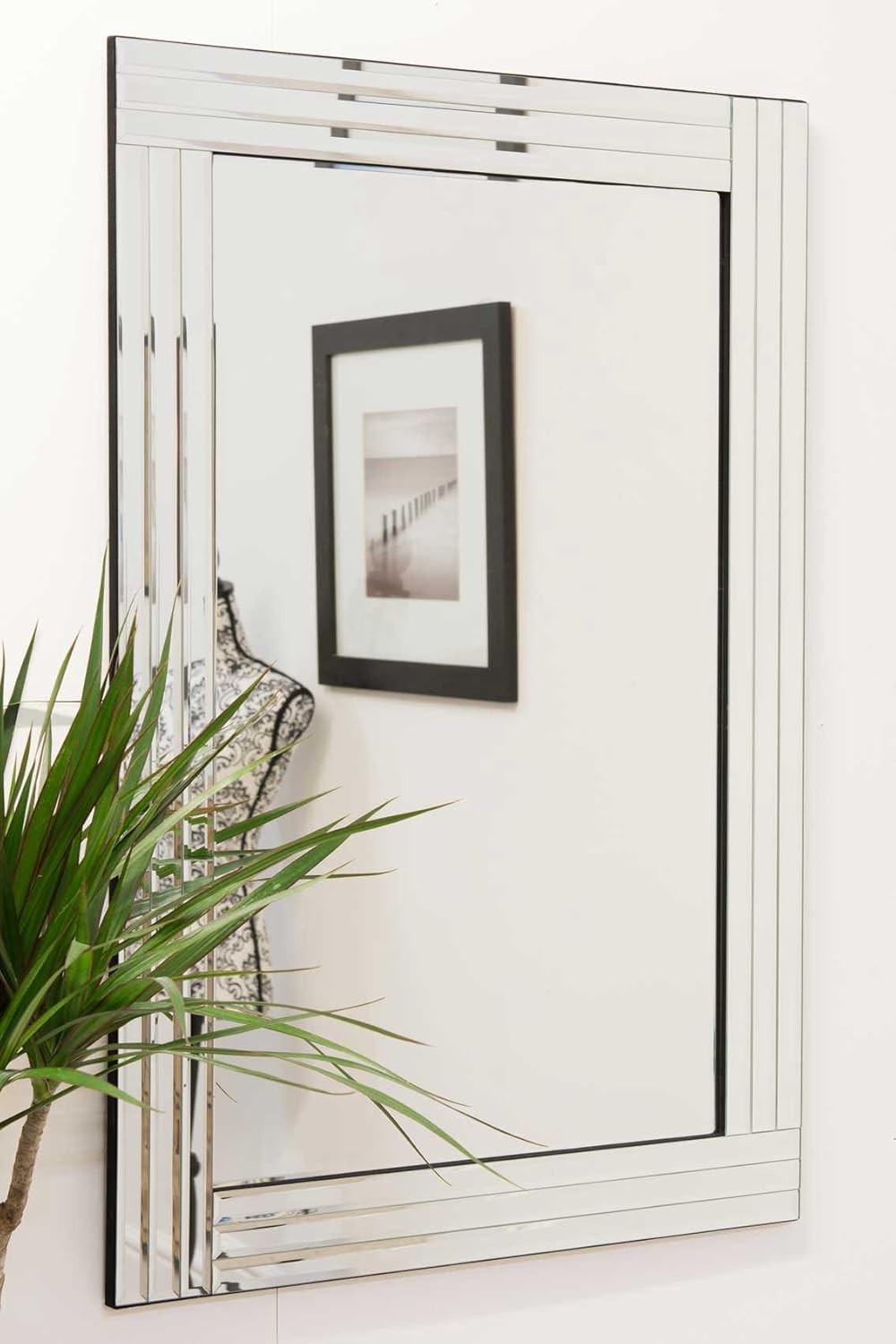 Large Frameless Wall Mirror 90x60cm Modern Beveled Glass for Home