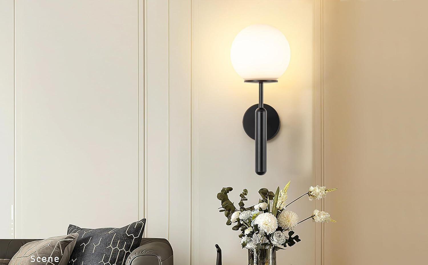 Battery Operated Black Brass Wall Sconces with Remote & Dimmable Glass