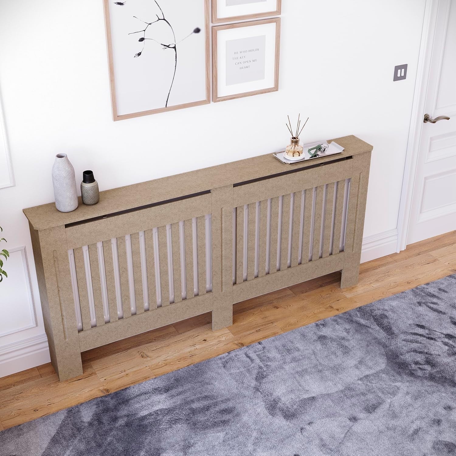 Extra Large Unfinished Radiator Cover | Modern MDF Slatted Cabinet