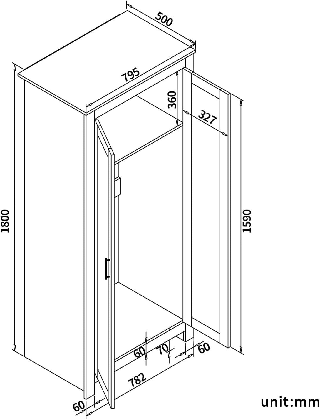 Grey Oak 2 Door Wardrobe with Clothes Rail Soft Close Doors Bedroom Storage