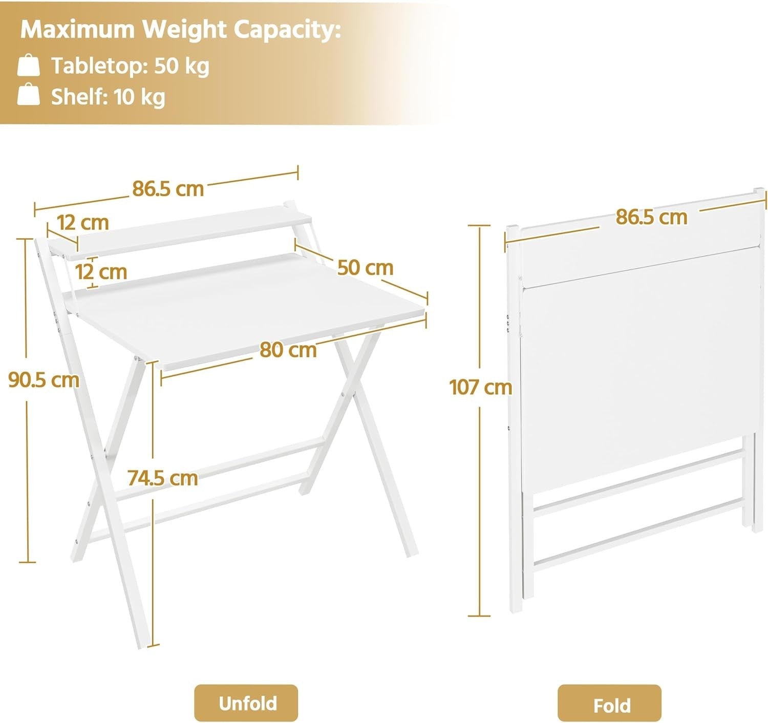 Foldable Computer Desk Small Space with Monitor Stand 80cm White