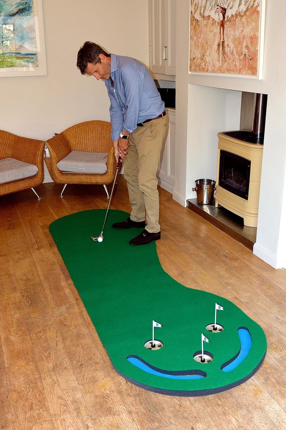 3 Hole Golf Putting Mat 9ft Indoor Practice Green Training Aid