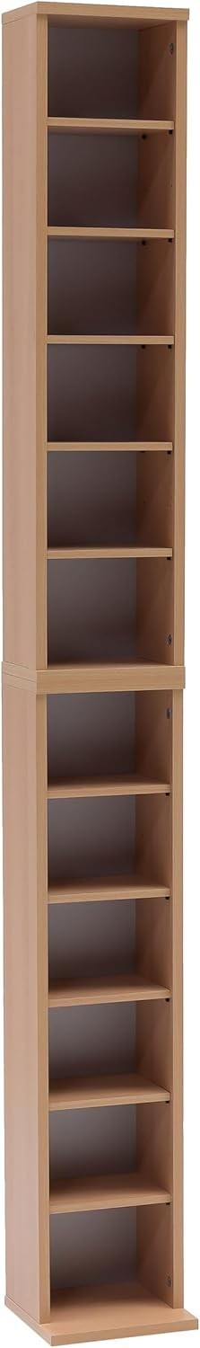 CD DVD Storage Tower Rack Holds 204 CDs 72 DVDs Beech Shelf