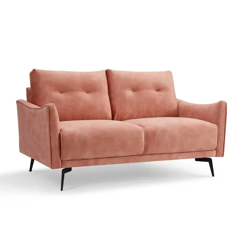 Blush Pink Velvet 2 Seater Sofa with Tufted Cushions & Metal Legs