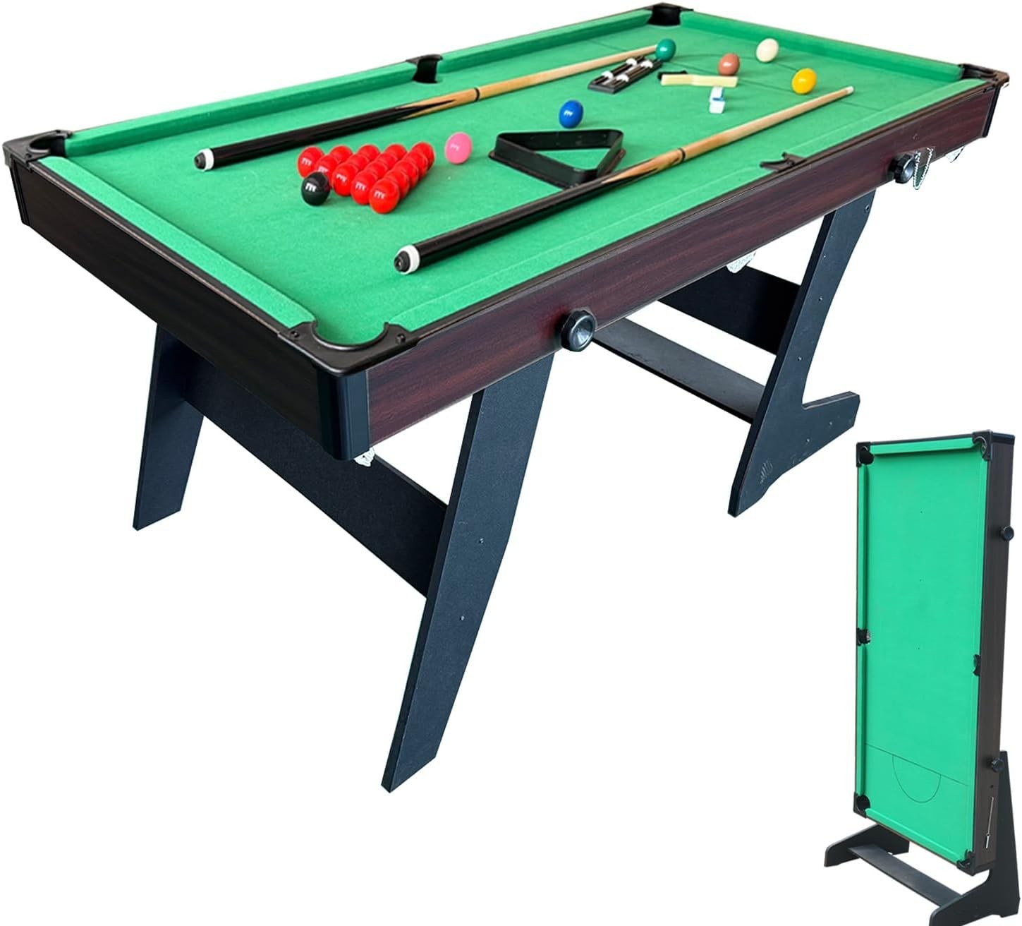 6FT Home Snooker Pool Table Folding Space Saver w Cues Balls Set