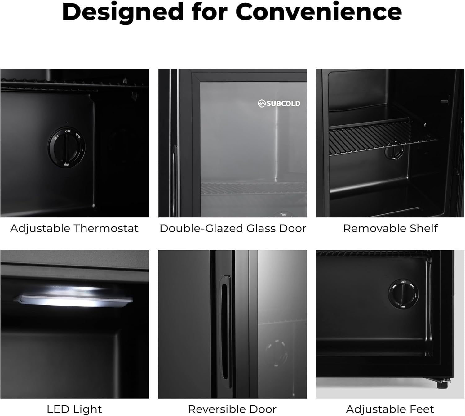 32L Mini Fridge Beer & Drink Cooler LED Glass Door Black Compact