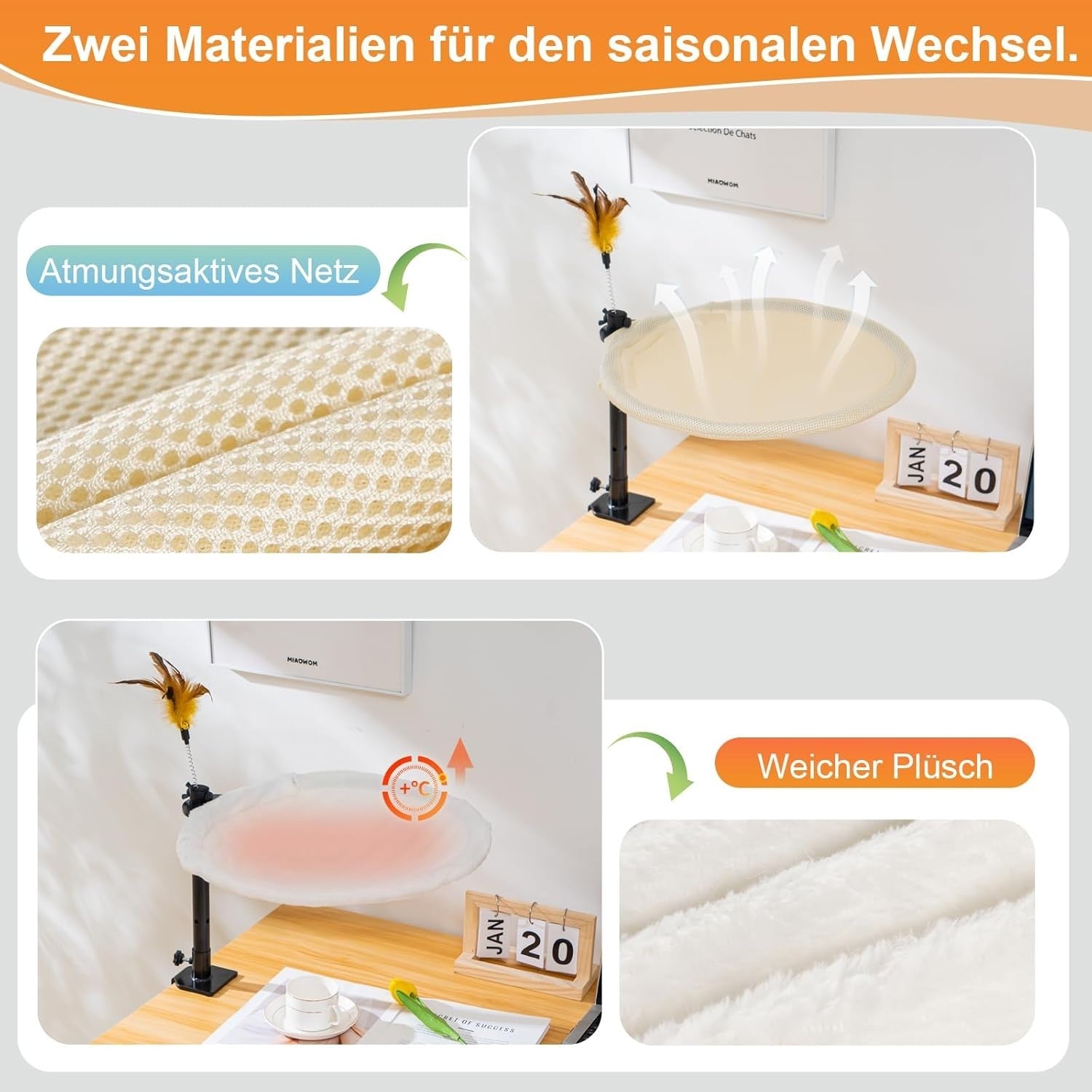 180° Rotating Cat Desk Bed Rabbit Fur Perch w Washable Cover 50lb