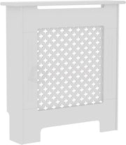 Small White Radiator Cover 82x78x19cm Cross Pattern MDF Modern Heating Cabinet