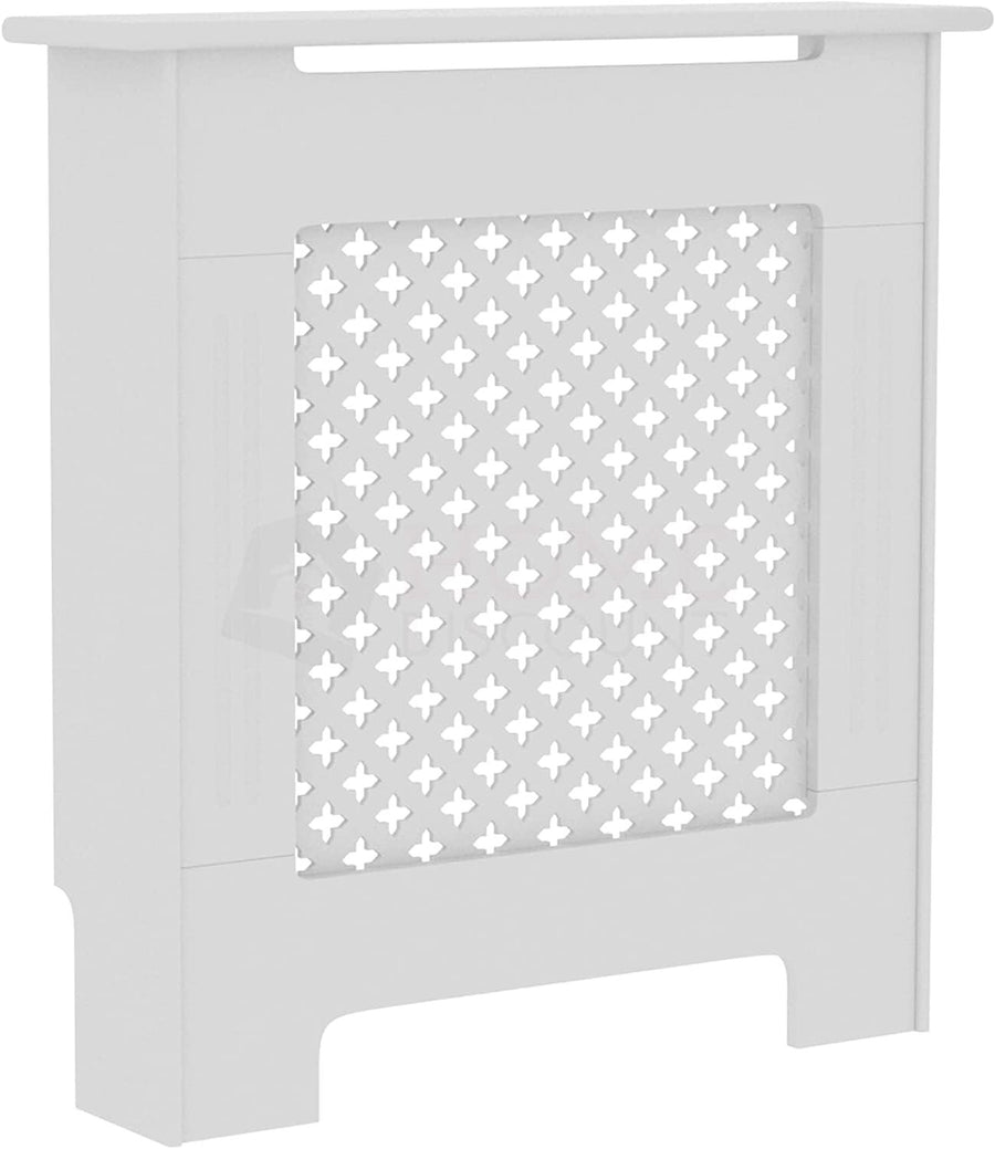 Small White Radiator Cover 82x78x19cm Cross Pattern MDF Modern Heating Cabinet
