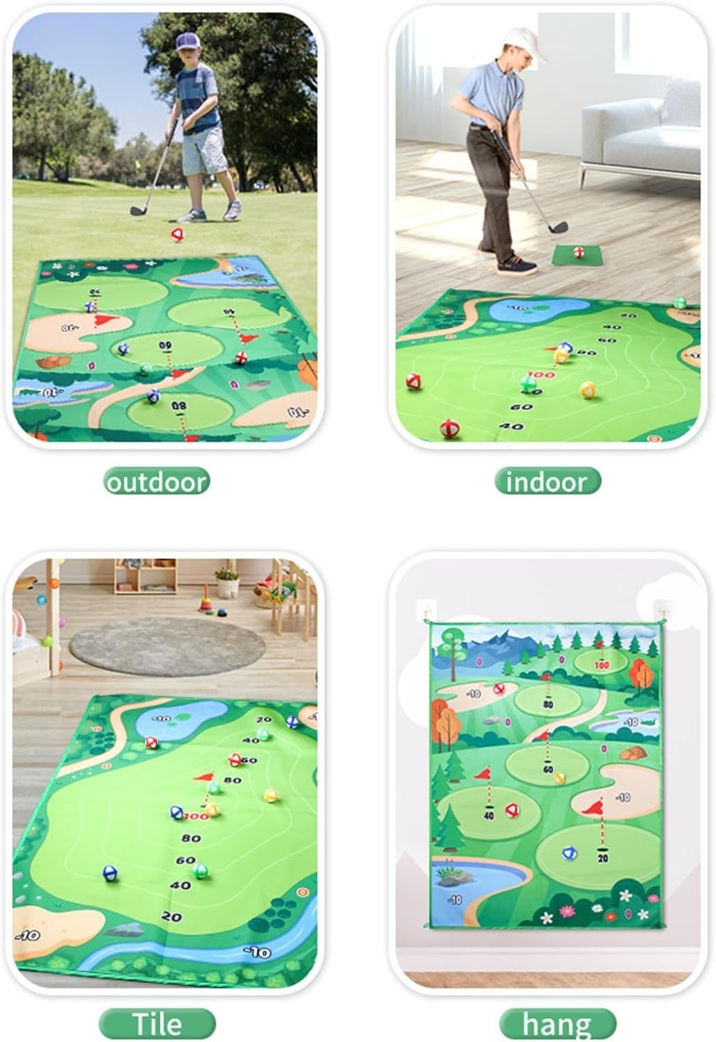 Golf Hitting Practice Mat Indoor Outdoor Training Kit with Tees & Carry Bag