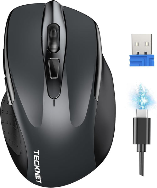 Rechargeable Wireless Mouse 4800DPI Silent Click Ergonomic USB Laptop PC