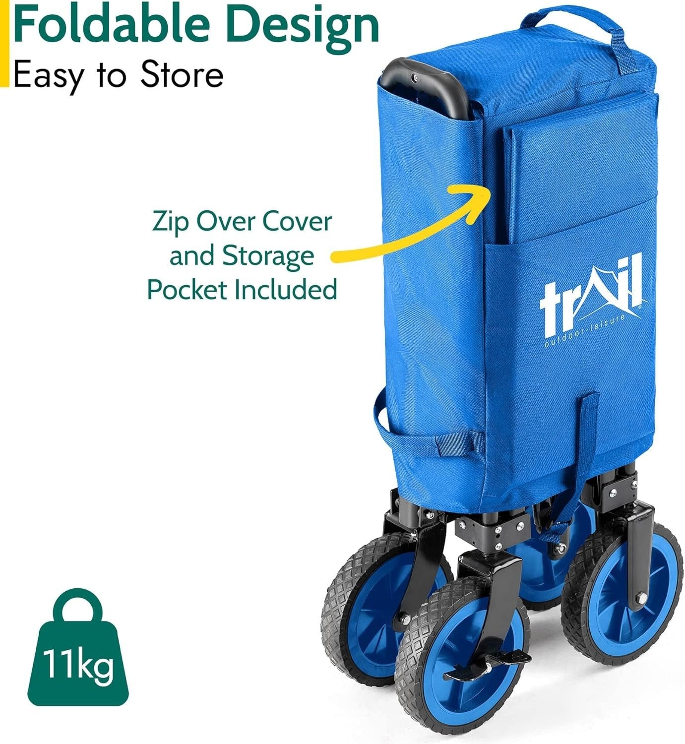 Heavy Duty Folding Camping Trolley 80kg Wagon Cart Big Wheels Adjustable Handle