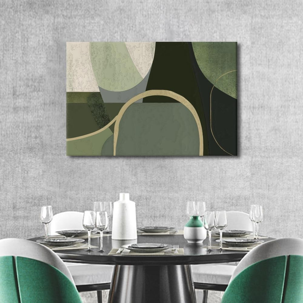 Olive Green Geometric Canvas Wall Art Framed 16x24in