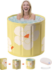 Portable Foldable Adult Bathtub 70x65cm | Ice & Hot Recovery Tub – Yellow