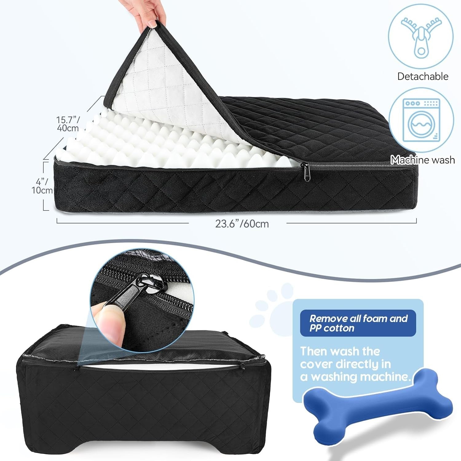 Large Dog Booster Car Seat Memory Foam Travel Bed Washable Black 50lb