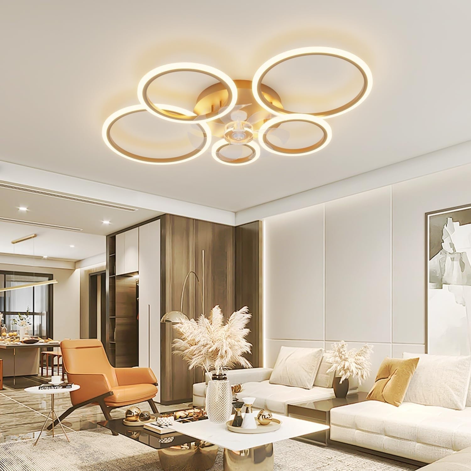 ycwdcz 100CM Smart Ceiling Fan with Light, Gold, 6-Speed, Remote, LED