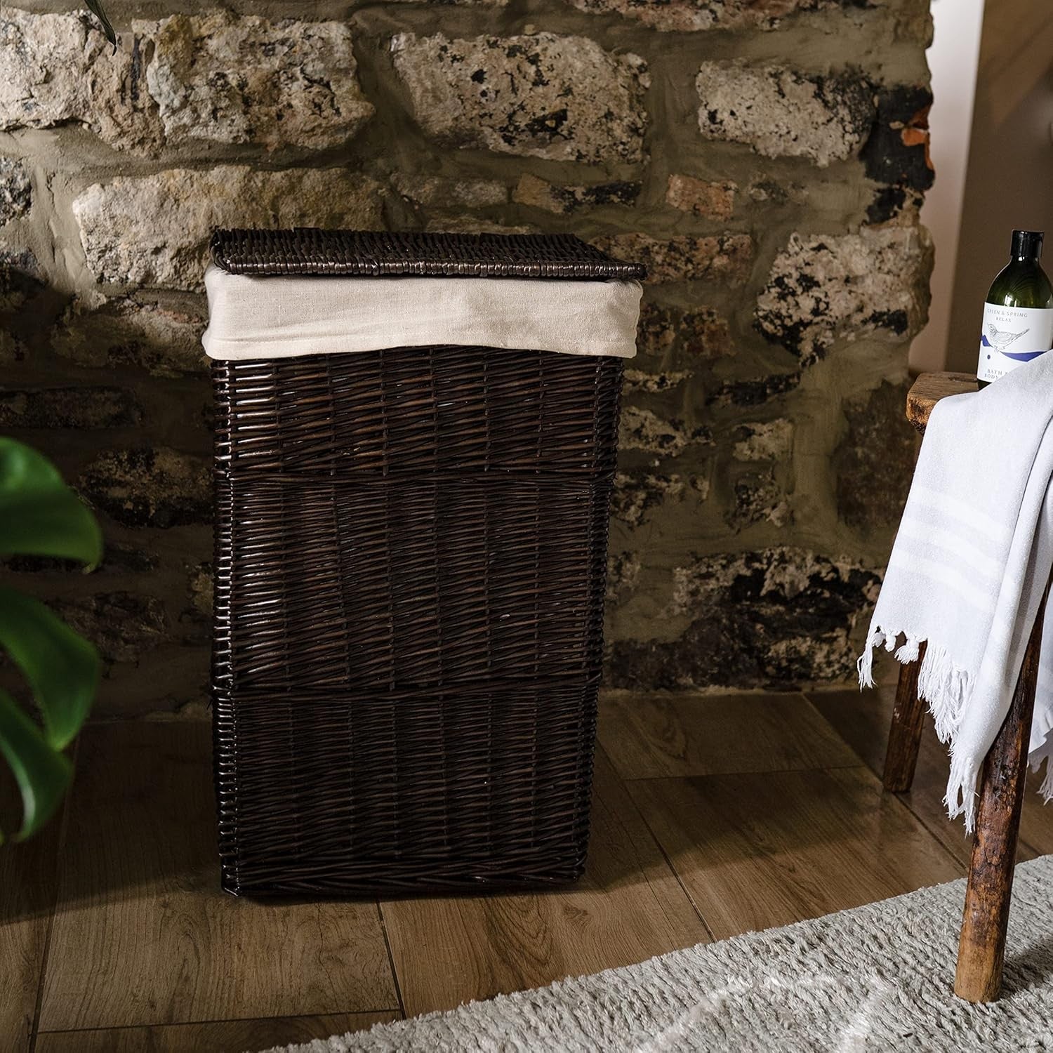 Large Wicker Laundry Basket with Lid & Washable Lining – Dark Coffee Hamper